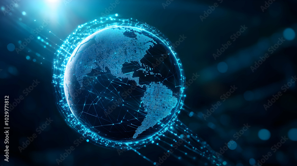 Poster a digital representation of earth with glowing connections, symbolizing global networking and techno