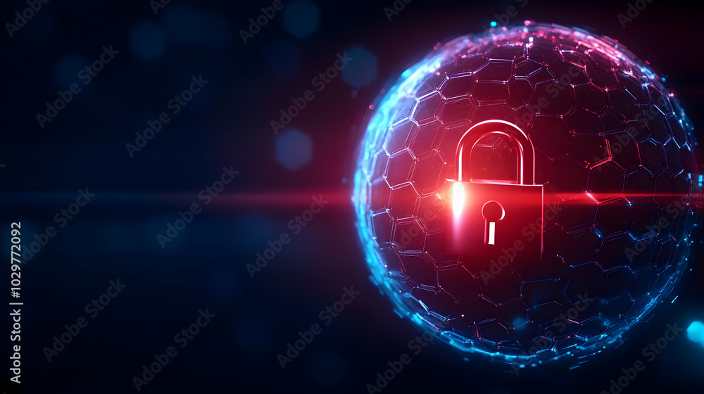 Poster digital lock security concept, representing data protection in a modern technological environment.