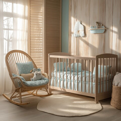 A baby nursery with light pastel pink and blue decor