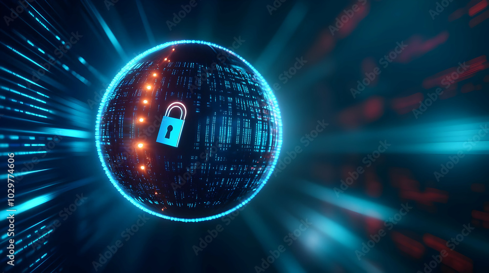 Aufkleber digital security concept with a locked globe symbolizing internet safety and data protection.