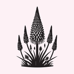 kniphofia logo flower silhouette vector icon black and white