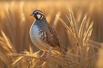 Quail in a Sunlit Wheat Field