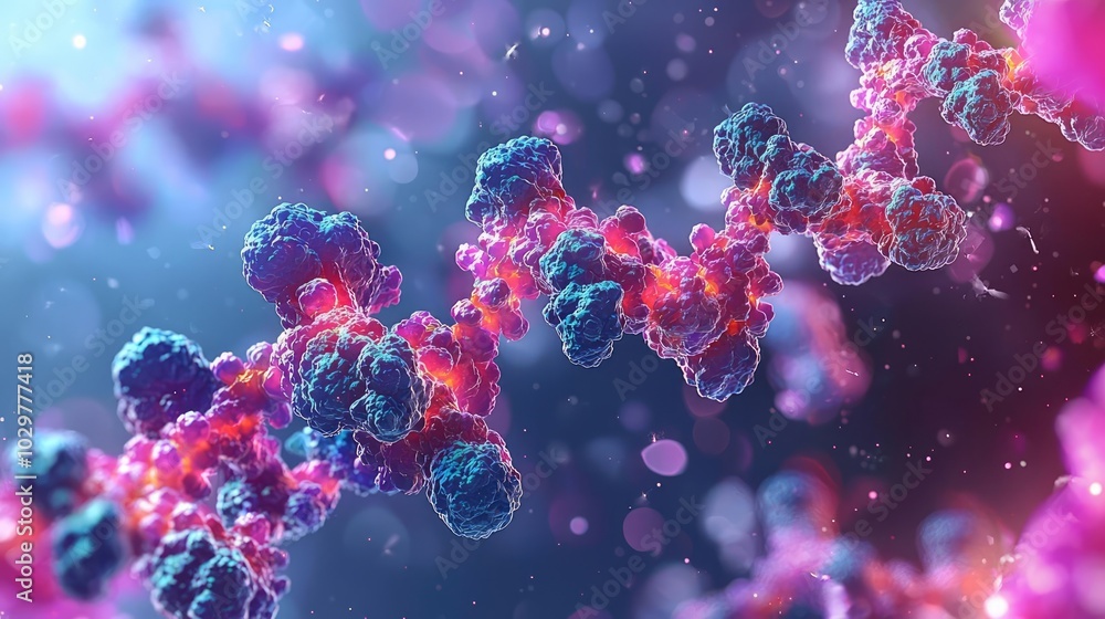 Poster close-up view of colorful molecular structures in dynamic motion.