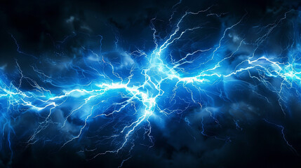 Fototapeta premium Abstract blue electric energy wave with glowing particles on a dark background..