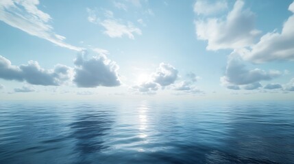 Obraz premium seascape with blue sky and clouds reflected in water.