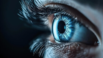 Close up of woman eye in process of scanning