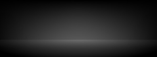 Black studio scene background. Dark noir room surface. Limbo esthetic backdrop for poster, banner, display, mockup, presentation template, showcase, product design. Vector shelf wallpaper