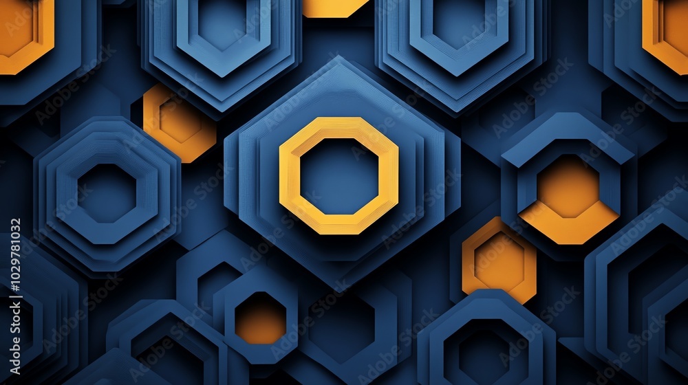 Poster paper cut geometric hexagon pattern with intricate, overlapping layers and precise details, paper cu