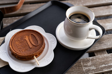coffee and pie on the plate