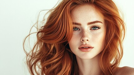 Fototapeta premium Beautiful Redhead Woman with Freckles and Wavy Hair