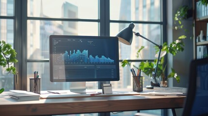 Fototapeta premium Modern Office Workplace with Data Analysis