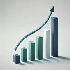 A clean, minimalist bar graph with an upward trend representing business growth, progress, and success