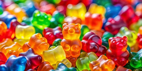 Colorful Gummy Bears Closeup - Vibrant Assortment of Candy Shapes for Sweet Treats Photography