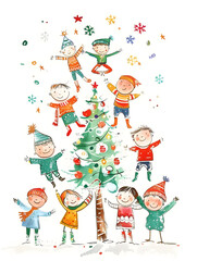 Naklejka premium New Year and Christmas card, graphic advertising backgrounds in a doodle 2D illustrator style.