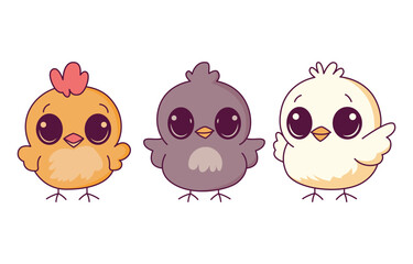 Set of Cute Adorable Chicken Chick Hen Animal Cartoon Character