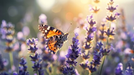 A butterfly is sitting on a purple flower