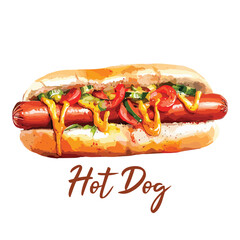 hot dog in watercolor illustration style  isolated vector on white background