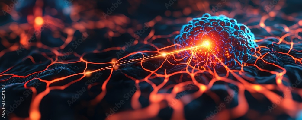 Poster close-up view of neural network connections with vibrant colors and dynamic lighting.