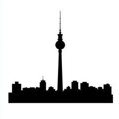 Berlin TV Tower Silhouette on White Background