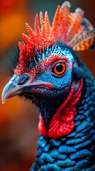 Fototapeta premium Close Up Portrait of a Vibrant Bird with Red and Blue Feathers