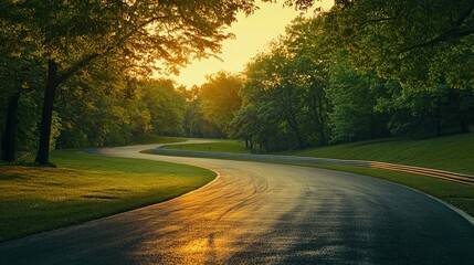 Obraz premium Serene Curves of a Driveway at Sunset