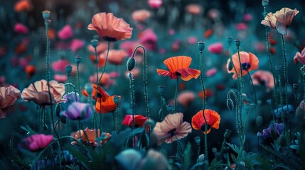 Obraz premium Nature's Canvas: A Picturesque Meadow Overflowing with Poppy Blossoms