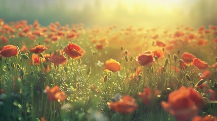 Obraz premium Floral Paradise: A Meadow Brimming with Bright Poppy Flowers