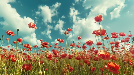 Floral Paradise: A Meadow Brimming with Bright Poppy Flowers