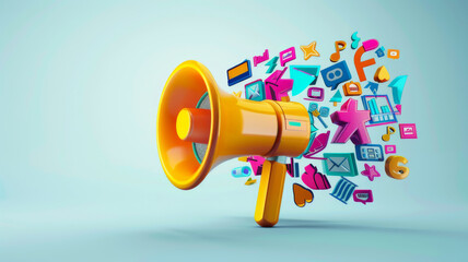 Vibrant  megaphone various marketing buzzwords like SEO social media  public relations Concept Marketing Trends