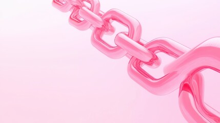 A chain of pink links is shown in a white background. The chain is made of a shiny, metallic material and he is a symbol of strength and unity. The pink color of the chain adds a sense of femininity