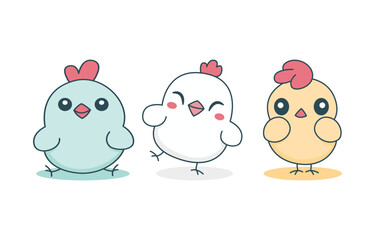 Set of Simple Happy Cute Chicken Chick Hen Animal Cartoon Character