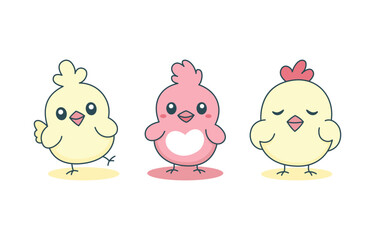 Set of Simple Happy Cute Chicken Chick Hen Animal Cartoon Character