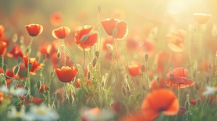 Obraz premium Poppy Flower Wonderland: A Scenic Nature Background of a Blooming Meadow