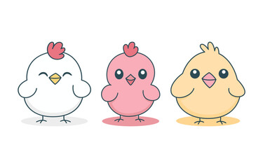 Set of Simple Happy Cute Chicken Chick Hen Animal Cartoon Character