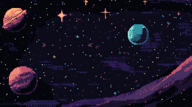 Retro Pixel Art of Cosmic Space Scene