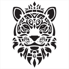 simple logo of the the lateral view of a maya draw jaguar head on a minimalist mayan aesthetic, on a white background