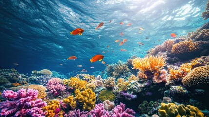 Obraz premium Vibrant Underwater Scene with Colorful Coral and Fish