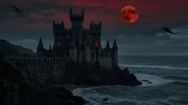 halloween castle with bats