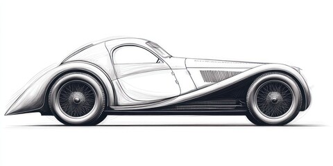 Side view sketch of a vintage car.