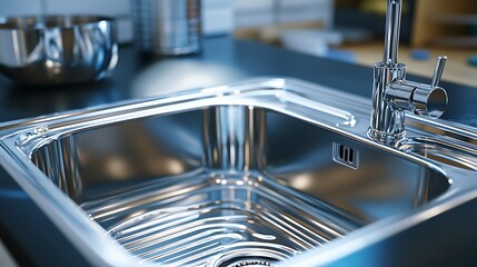 Water is running from the kitchen faucet.