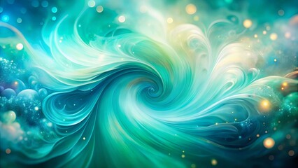 A vibrant, swirling vortex of blue and green hues, illuminated by shimmering golden particles, creates a mesmerizing abstract artwork.
