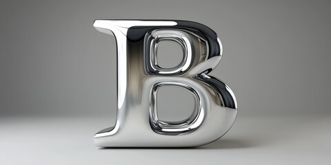 Shiny chrome letter B on gray background.