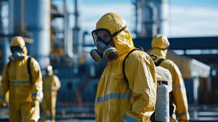 A team responding to a hazardous materials release in an industrial area.