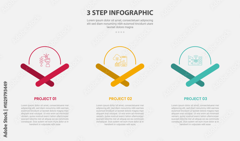 Aufkleber 3 points template infographic outline style with 3 point step template with half circle and creative