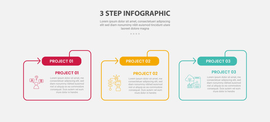 3 points template infographic outline style with 3 point step template with folder shape and arrow line for slide presentation