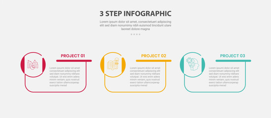 3 points template infographic outline style with 3 point step template with creative box container with circle icon on edge for slide presentation