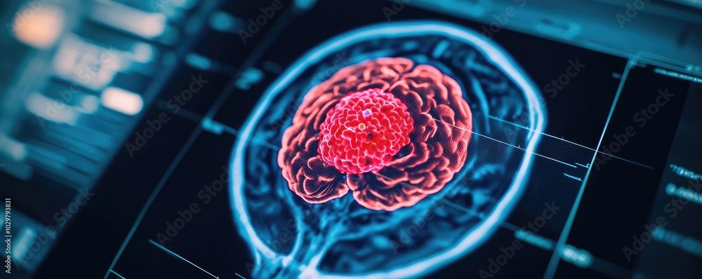 Poster close-up of a digital brain scan with vivid colors and intricate details.