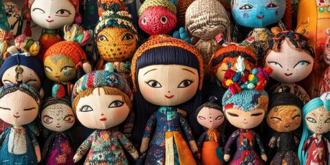 Fototapeta premium Close-up of colorful vintage dolls.