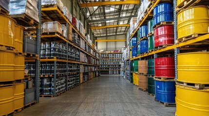 A warehouse with dedicated areas for the safe storage of hazardous materials.