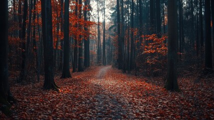 Fototapeta premium Autumn Path Through Dark Forest